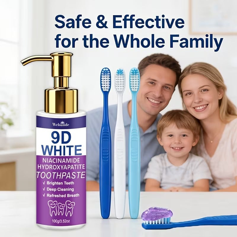 Rivoluziona il tuo sorriso e ottieni denti visibilmente più luminosi con il Dentifricio Viola Sbiancante 9D White. TK
