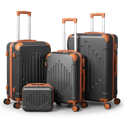 3/4/5pcs Dark Purple and Brown Hardside Luggage Set | Expandable Design with Spinner Wheels, Lightweight ABS+PC Luggage (12/16/20/24/28 Inch)
