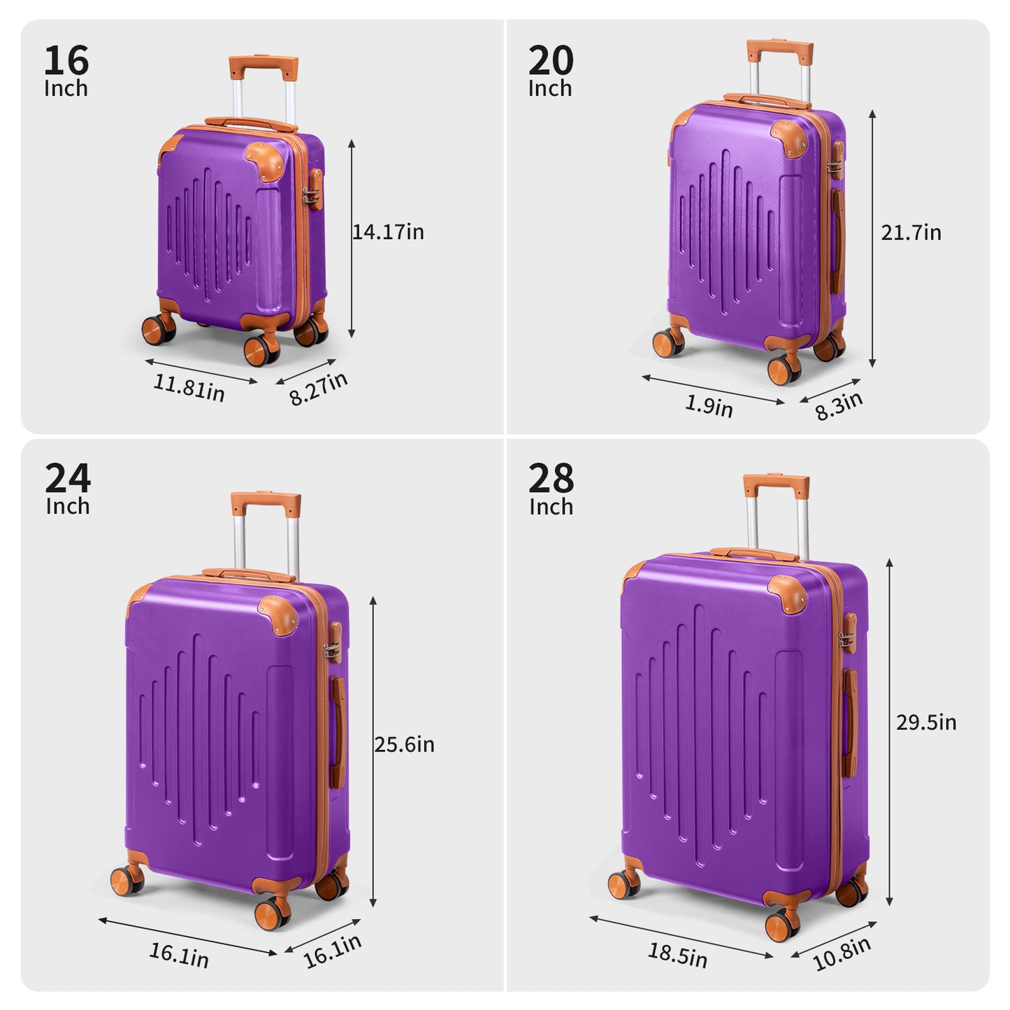3/4/5pcs Dark Purple and Brown Hardside Luggage Set | Expandable Design with Spinner Wheels, Lightweight ABS+PC Luggage (12/16/20/24/28 Inch)