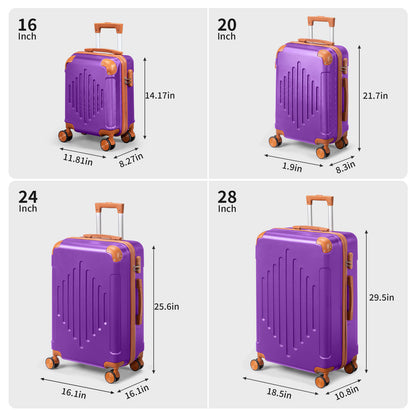 3/4/5pcs Dark Purple and Brown Hardside Luggage Set | Expandable Design with Spinner Wheels, Lightweight ABS+PC Luggage (12/16/20/24/28 Inch)