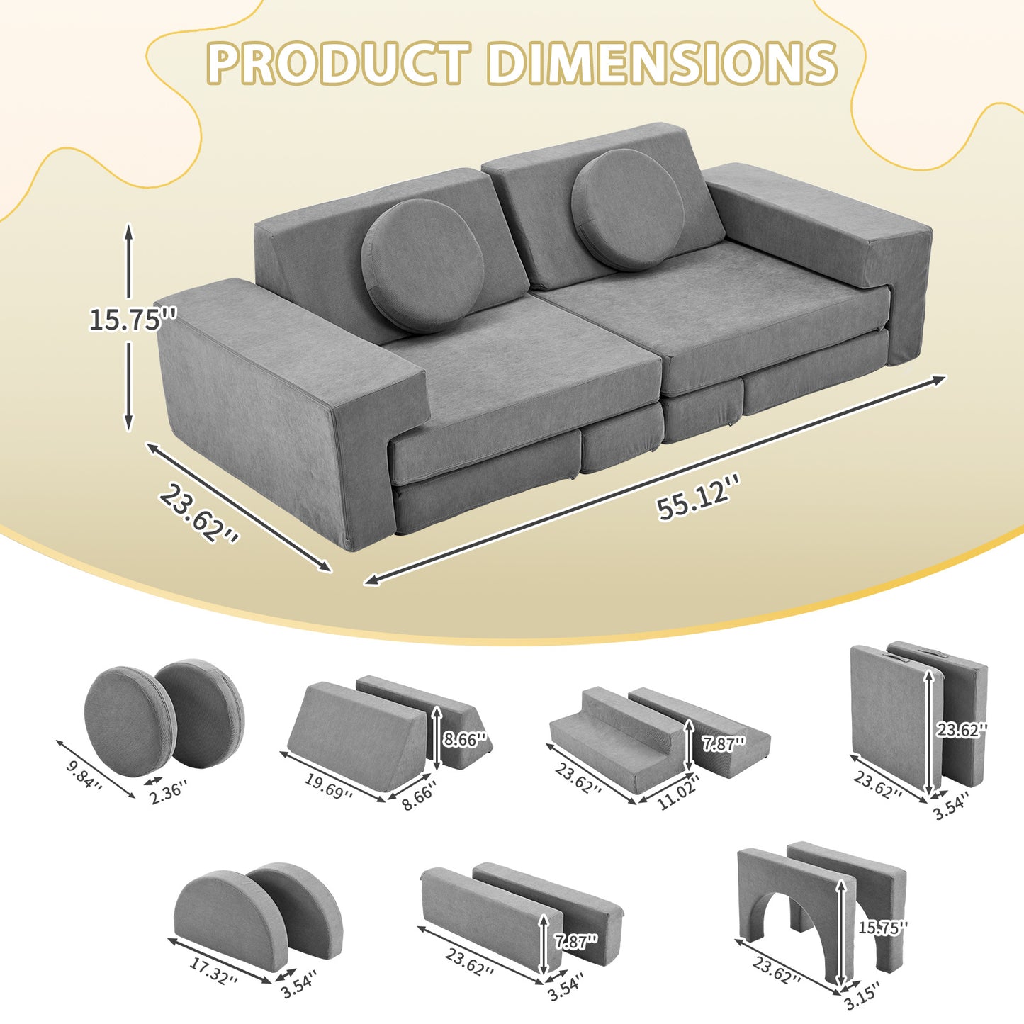 A 14pcs Modular Sofa Set That Can Be Reconfigured, Featuring Adjustable Layouts And Comfortable Gray Foam Material, Suitable for Living Rooms And Bedrooms