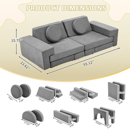 A 14pcs Modular Sofa Set That Can Be Reconfigured, Featuring Adjustable Layouts And Comfortable Gray Foam Material, Suitable for Living Rooms And Bedrooms