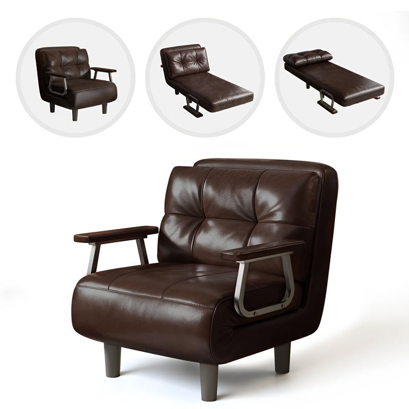 Foldable Sofa Bed Frame with Leather Armrests - Space-Saving Sleeper Bed Suitable for Small Apartments, Dorms, Guest Rooms