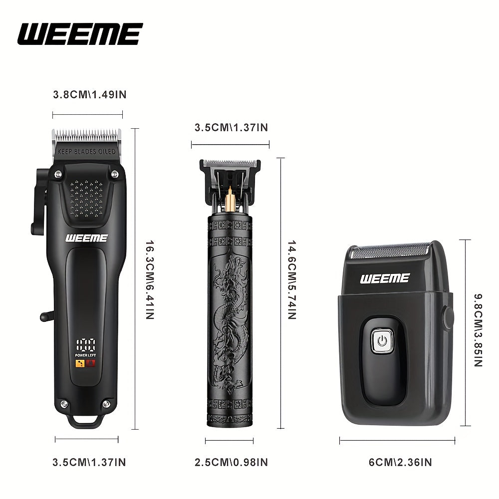 3 Piece Professional Hair Clipper for Men + Beard Trimmer + Electric Razor Kit