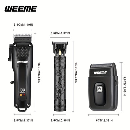 3 Piece Professional Hair Clipper for Men + Beard Trimmer + Electric Razor Kit