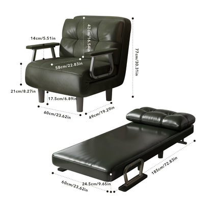 Foldable Sofa Bed Frame with Leather Armrests - Space-Saving Sleeper Bed Suitable for Small Apartments, Dorms, Guest Rooms
