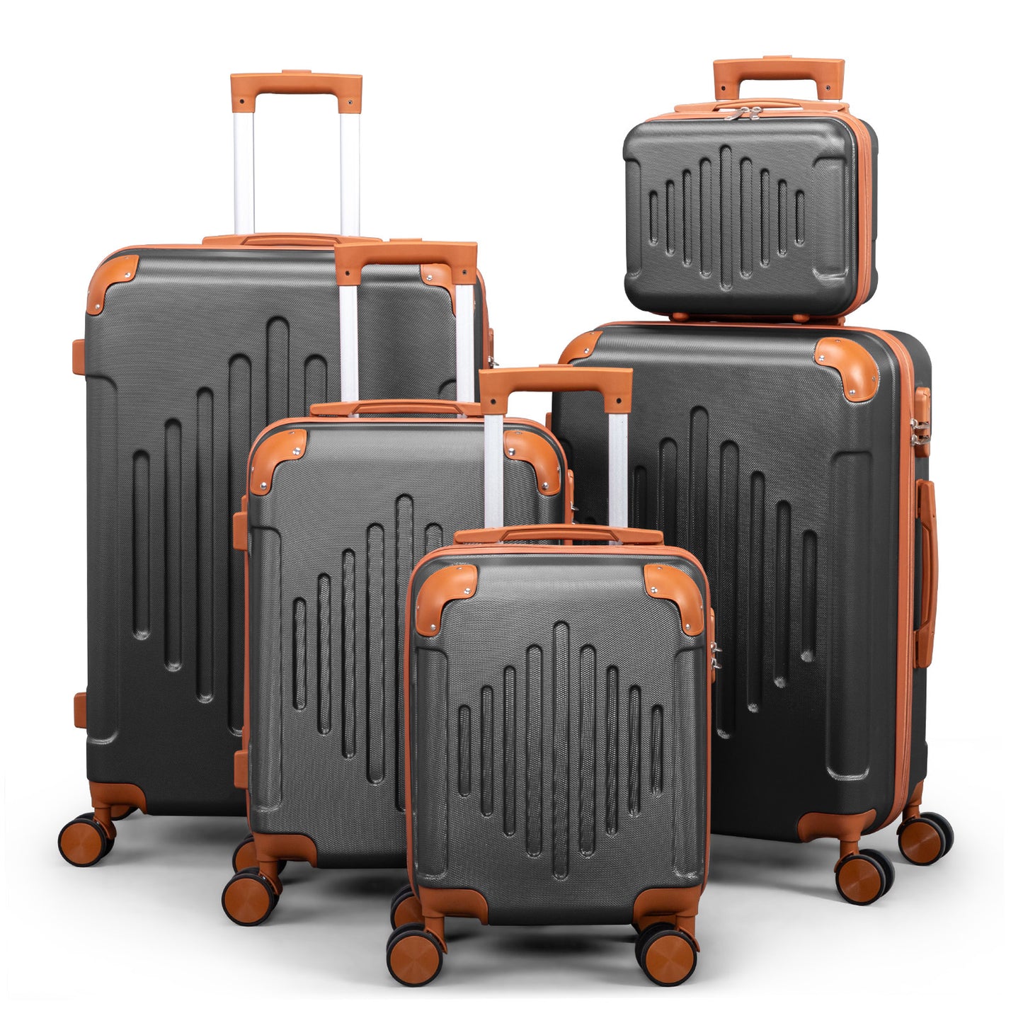 3/4/5pcs Dark Purple and Brown Hardside Luggage Set | Expandable Design with Spinner Wheels, Lightweight ABS+PC Luggage (12/16/20/24/28 Inch)