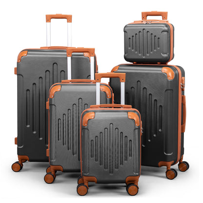 3/4/5pcs Dark Purple and Brown Hardside Luggage Set | Expandable Design with Spinner Wheels, Lightweight ABS+PC Luggage (12/16/20/24/28 Inch)