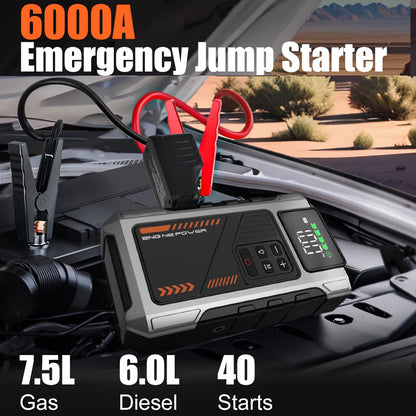 12,000mAh Jump Starter Power Pack 6000A Car Battery Booster & 150PSI LCD Display