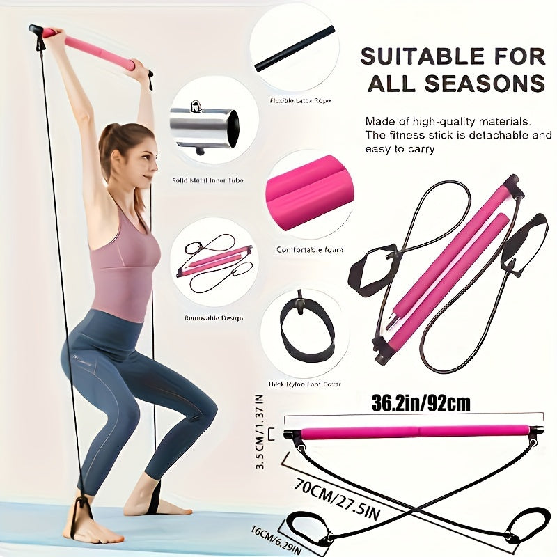 1pc Lingpeng Pilates Bar Kit with Colorful Resistance Bands – Stainless Steel Home Gym Equipment for Full Body Workout