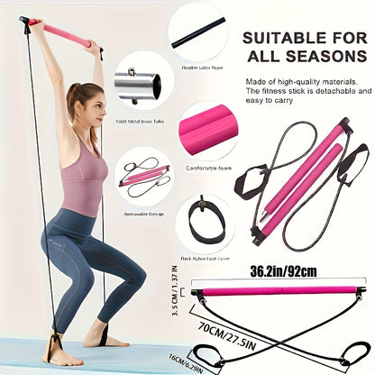 1pc Lingpeng Pilates Bar Kit with Colorful Resistance Bands – Stainless Steel Home Gym Equipment for Full Body Workout