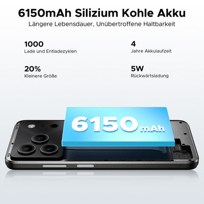 DOOGEE Note 56 Android 16 Smartphone, 6150Mah Battery, 8.45Mm Ultra-Thin + 6.56" HD + 90Hz, Octa Core, 24 GB(3+21)RAM + 64 GBROM 2TB TF, 4G Dual SIM, Face ID/GPS/OTG