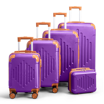 3/4/5pcs Dark Purple and Brown Hardside Luggage Set | Expandable Design with Spinner Wheels, Lightweight ABS+PC Luggage (12/16/20/24/28 Inch)