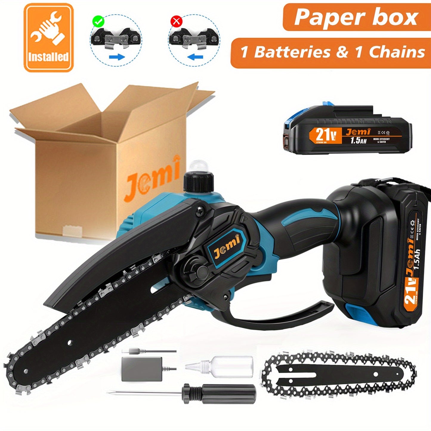 Mini Cordless Chainsaw for Pruning 2x5000 mAh, 6 Inch 880W Wood Cutting