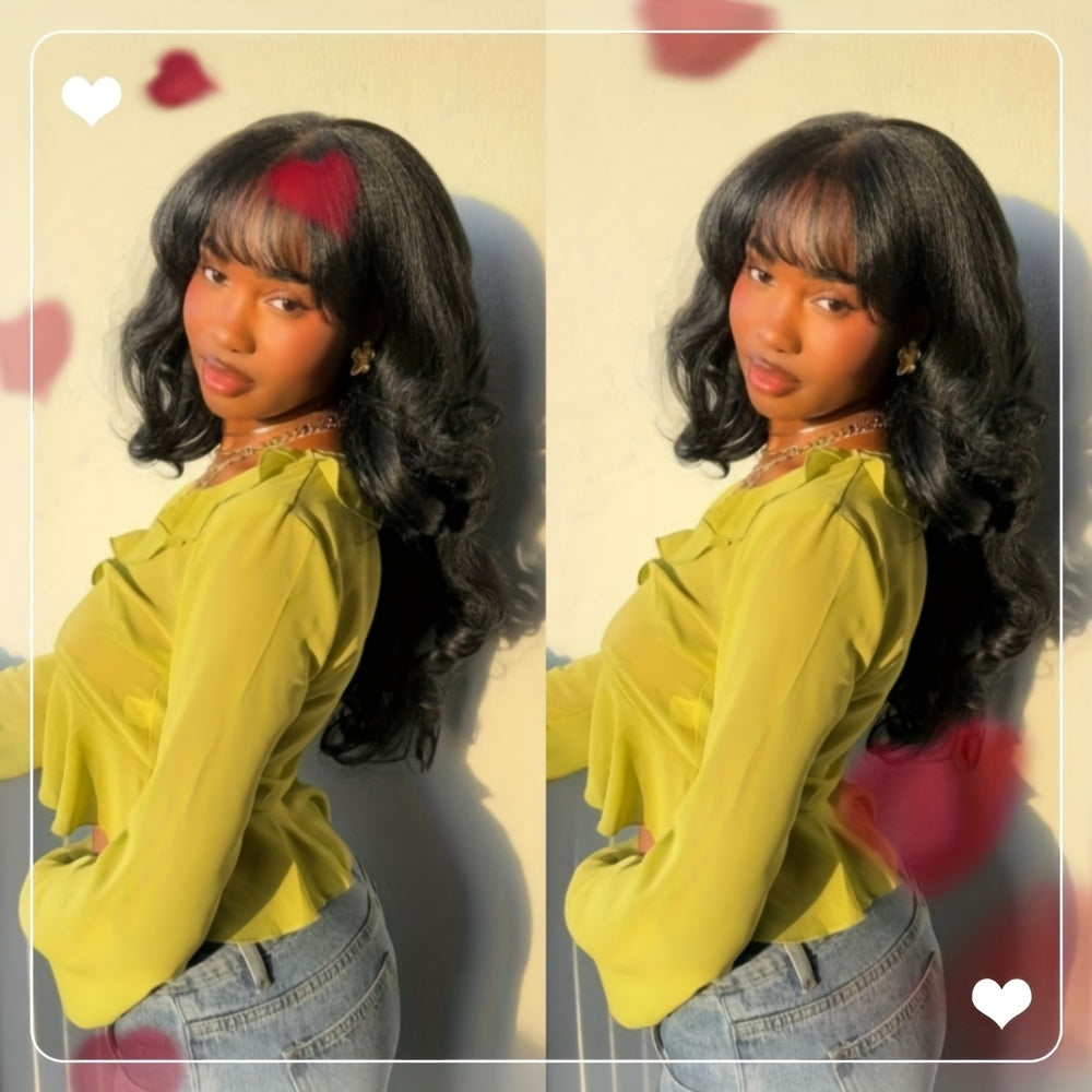 200% Density Brazilian Human Hair Wig Glueless Scalp Top Wig with Natural #1B Color - Body Wavy Long True Length Wig for Women, Machine-Made Full Hair No Lace Front Wigs Suitable for Skin Tones