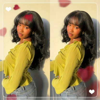 200% Density Brazilian Human Hair Wig Glueless Scalp Top Wig with Natural #1B Color - Body Wavy Long True Length Wig for Women, Machine-Made Full Hair No Lace Front Wigs Suitable for Skin Tones