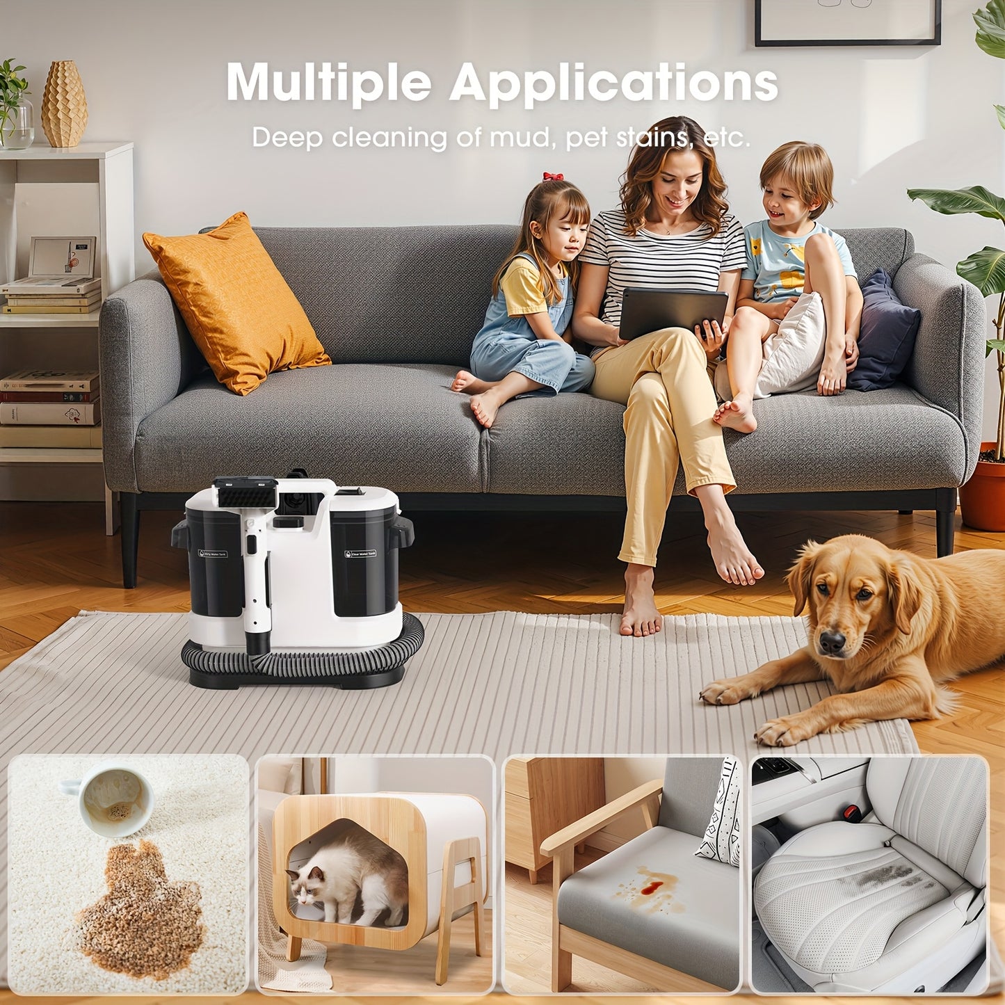 600W Portable Carpet and Upholstery Cleaner 3-Stage Cleaning System 20KPa