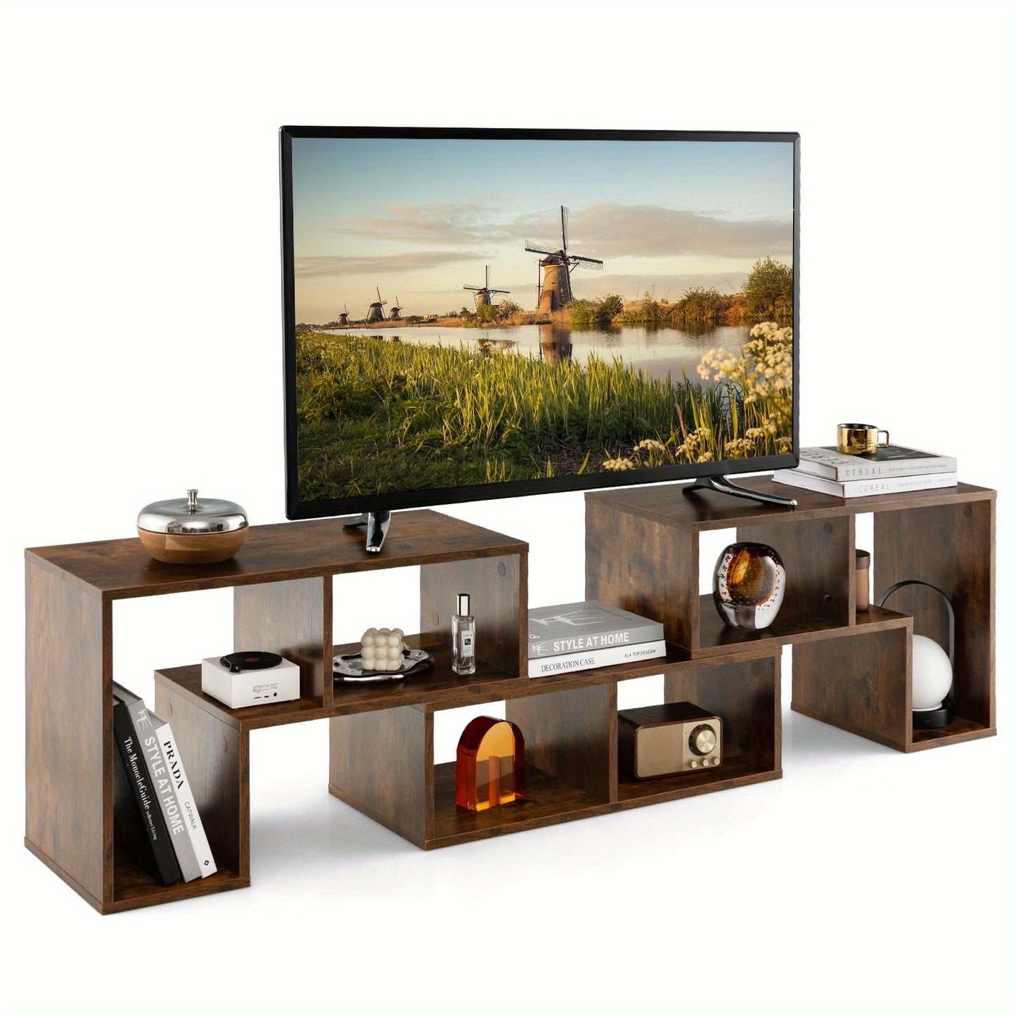 3-piece, freely modular wooden TV stand for TVs up to 75 inches