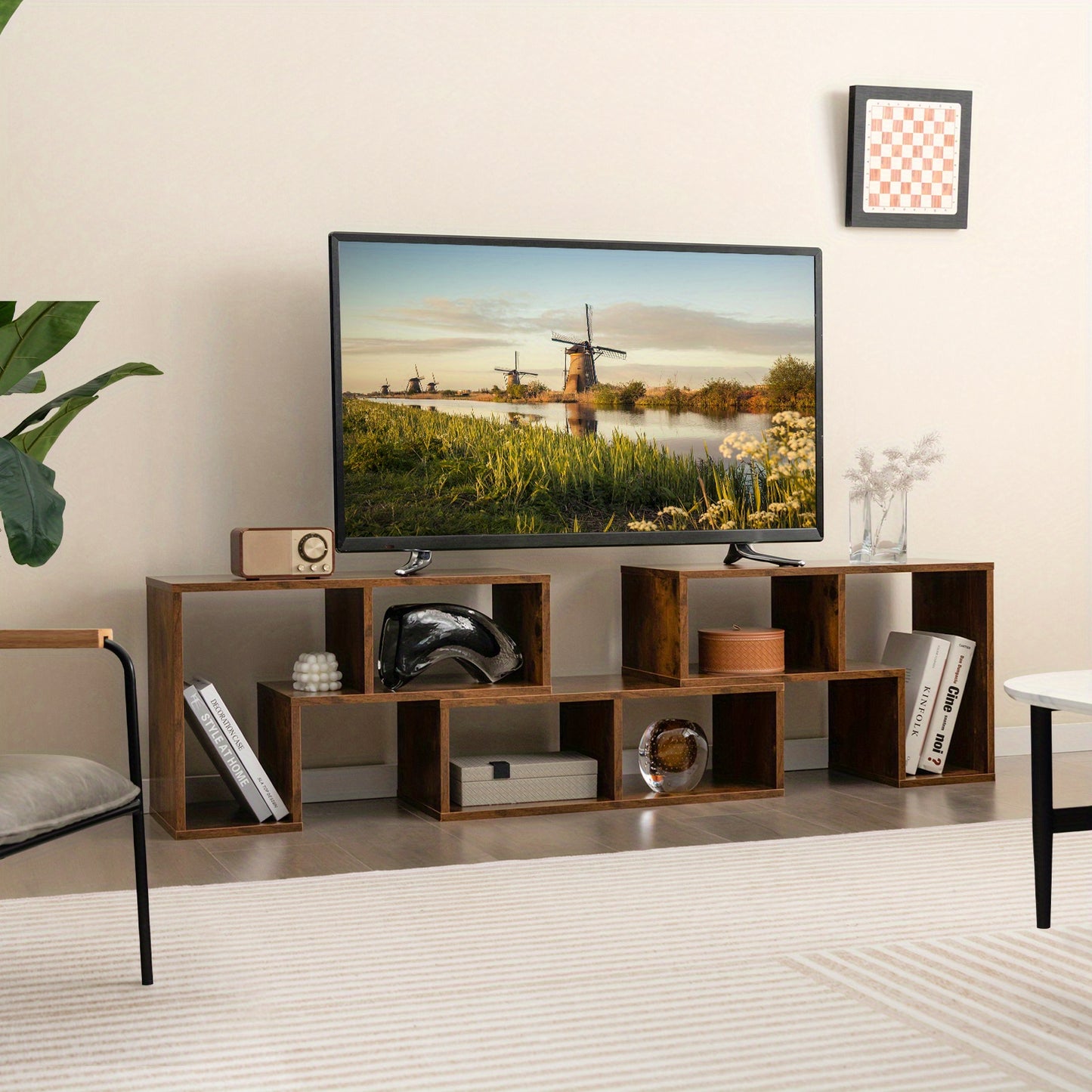 3-piece, freely modular wooden TV stand for TVs up to 75 inches