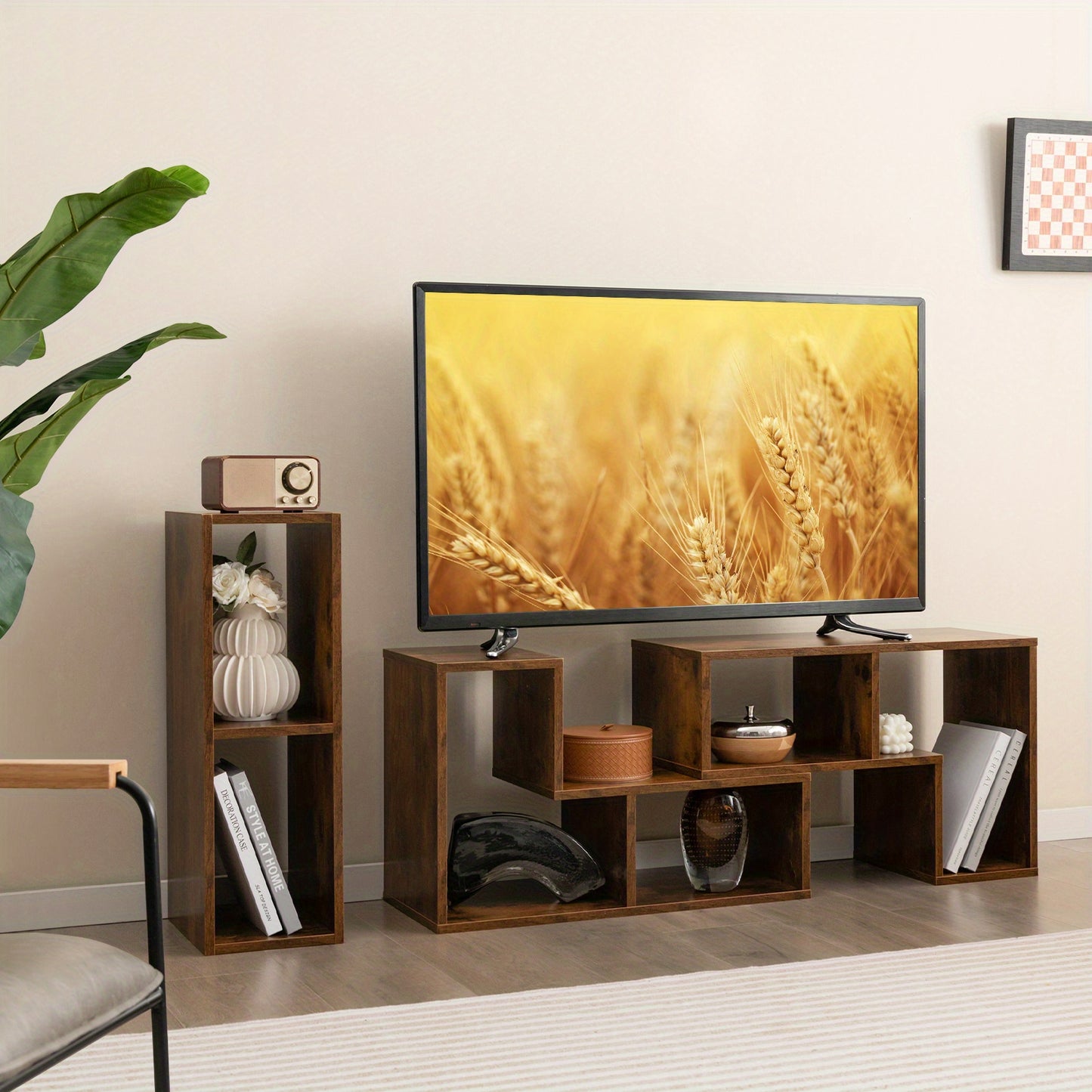 3-piece, freely modular wooden TV stand for TVs up to 75 inches