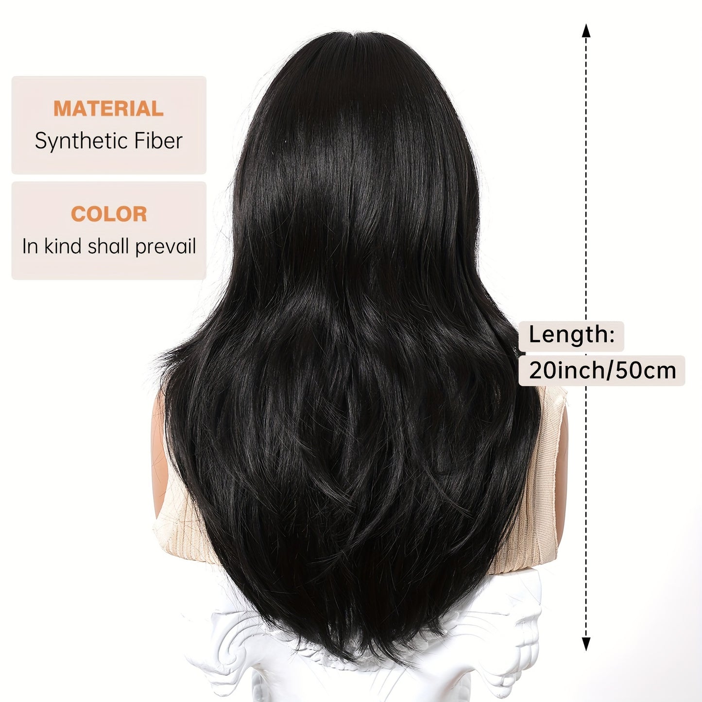 Daily Wig, Black Middle Part Long Straight Hair, Rose Net Cap, European and American Women