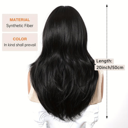 Daily Wig, Black Middle Part Long Straight Hair, Rose Net Cap, European and American Women