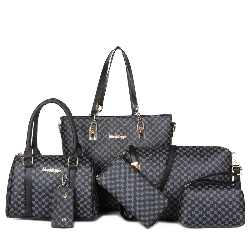 6pcs Women's Handbag Collection - Geometric Crossbody Bags with Zipper Closure, Handbags Suitable for Everyday