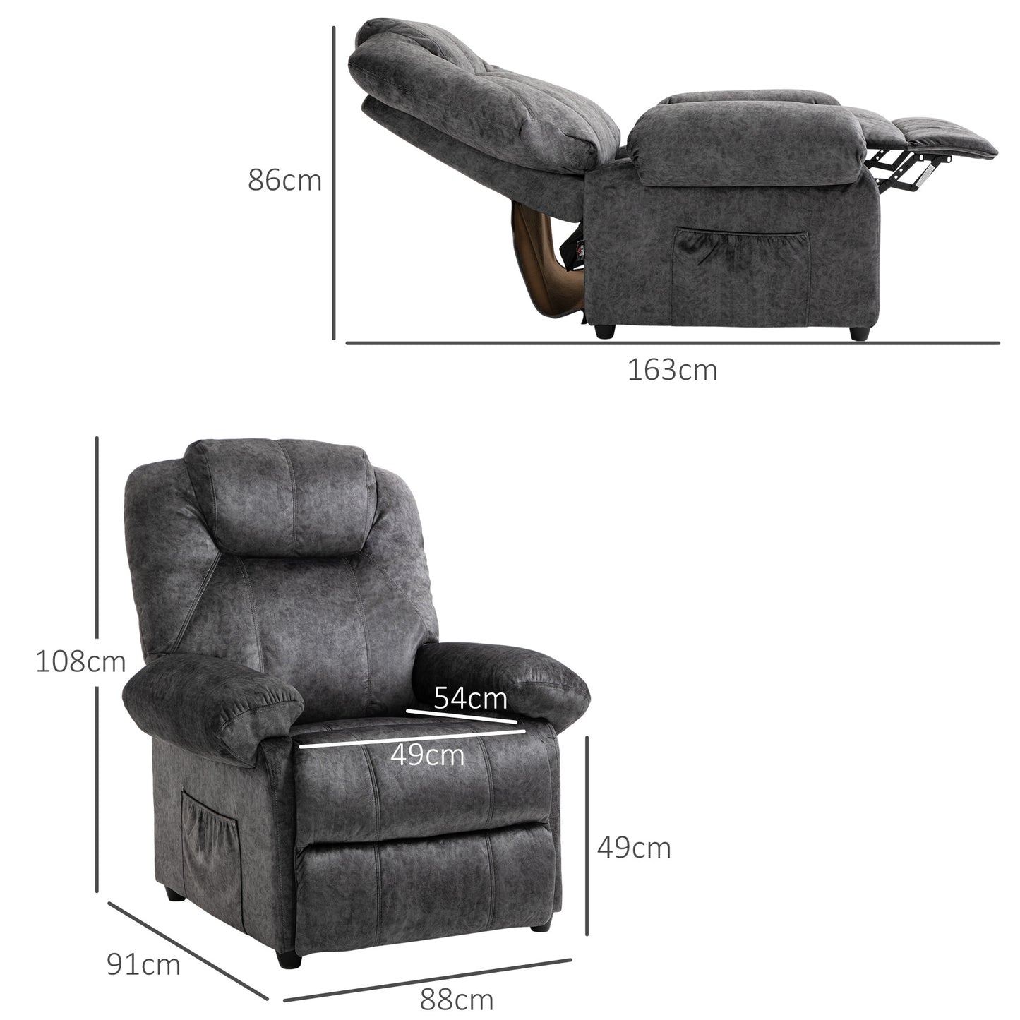 HOMCOM Manual Fabric Reclining Relax Armchair, Recliner with Pull-Out Footrest and Side Pocket