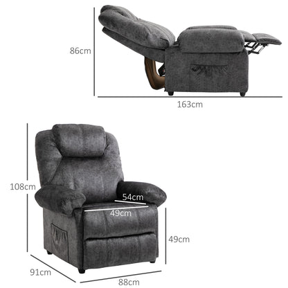 HOMCOM Manual Fabric Reclining Relax Armchair, Recliner with Pull-Out Footrest and Side Pocket