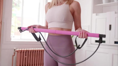 1pc Lingpeng Pilates Bar Kit with Colorful Resistance Bands – Stainless Steel Home Gym Equipment for Full Body Workout