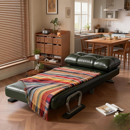 Foldable Sofa Bed Frame with Leather Armrests - Space-Saving Sleeper Bed Suitable for Small Apartments, Dorms, Guest Rooms