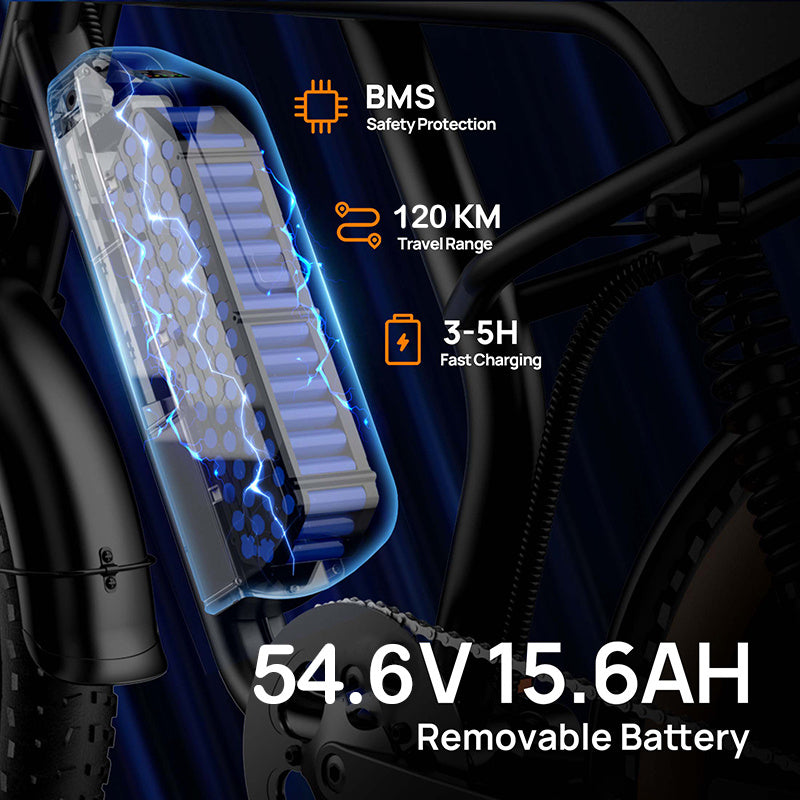 URLIFE T2 E-Bike Fat Tire 250W 54.6V 15.6Ah Bicicletta Elettrica MTB 20x4” 120KM Autonomia 7 Velocità Off Road Uomo Donna