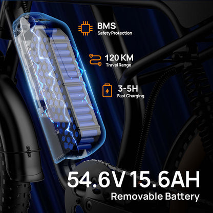 URLIFE T2 E-Bike Fat Tire 250W 54.6V 15.6Ah Bicicletta Elettrica MTB 20x4” 120KM Autonomia 7 Velocità Off Road Uomo Donna