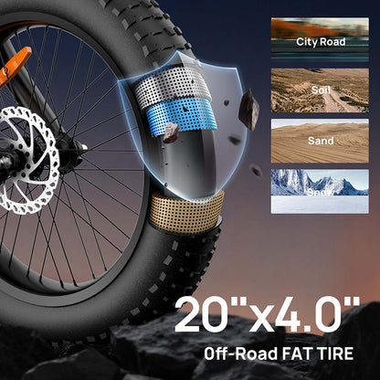 URLIFE T2 E-Bike Fat Tire 250W 54.6V 15.6Ah Bicicletta Elettrica MTB 20x4” 120KM Autonomia 7 Velocità Off Road Uomo Donna