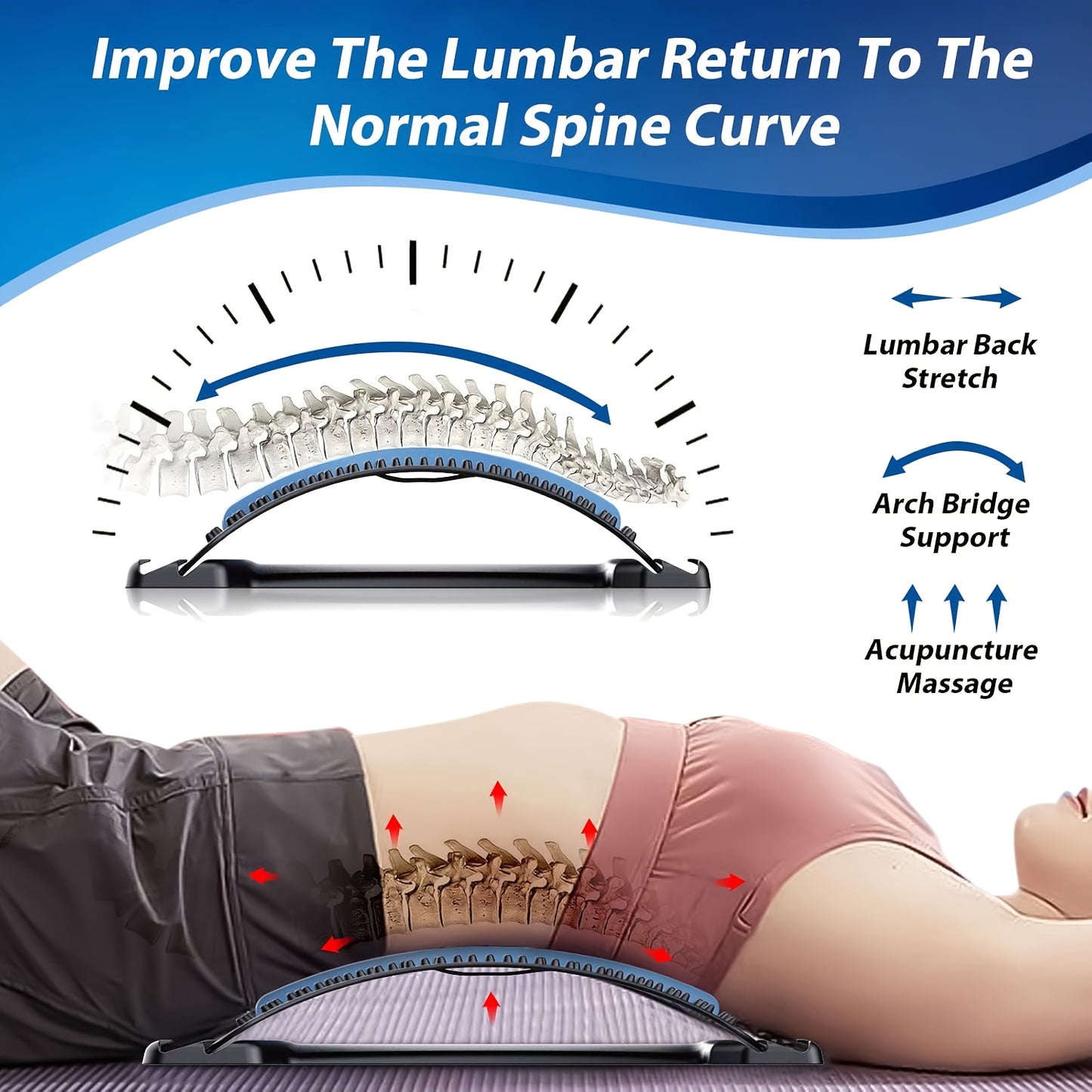 3-Level Adjustable Back Stretcher & Posture Corrector – Ergonomic Lumbar Support with Massage Function