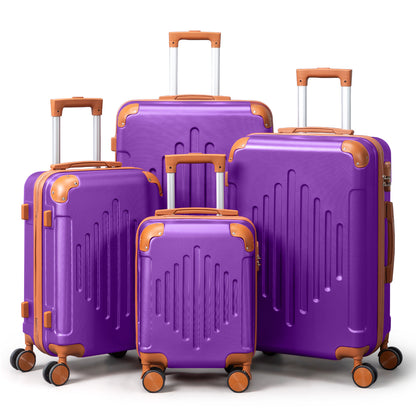 3/4/5pcs Dark Purple and Brown Hardside Luggage Set | Expandable Design with Spinner Wheels, Lightweight ABS+PC Luggage (12/16/20/24/28 Inch)