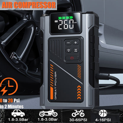 12,000mAh Jump Starter Power Pack 6000A Car Battery Booster & 150PSI LCD Display