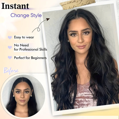 28-inch Black Body Wave Wig - Adds a Sense of Elegance to Long Curly Hair. Offers Natural Shine. A Sophisticated Girl's Style. Perfect for Themed Parties and Everyday Party Gatherings. Must-have for Regular Parties and Gather