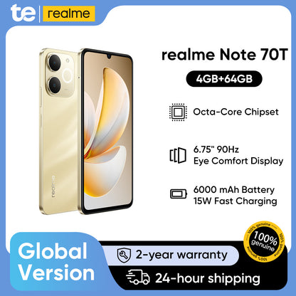 realme Note 70T Smartphone 256GB/128GB/64GB 6000mAh Battery 90Hz Refresh Rate 6.74" T7250 Octa-Core Chipset 13MP Al Camera Mobile phone