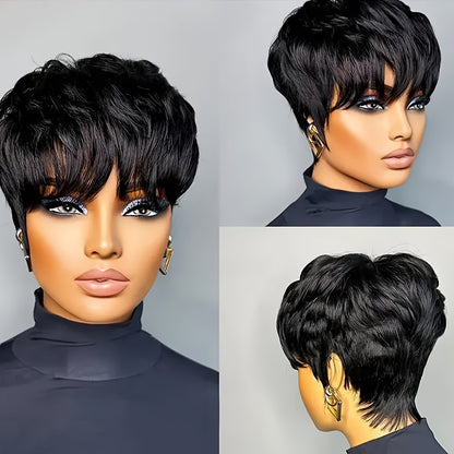Short Bob Wig, Hair, Black, Female with Bangs, Natural Black, Short Layered, Daily Use