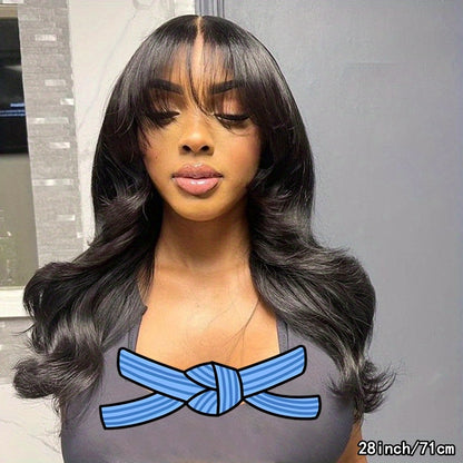 200% Density Brazilian Human Hair Wig Glueless Scalp Top Wig with Natural #1B Color - Body Wavy Long True Length Wig for Women, Machine-Made Full Hair No Lace Front Wigs Suitable for Skin Tones