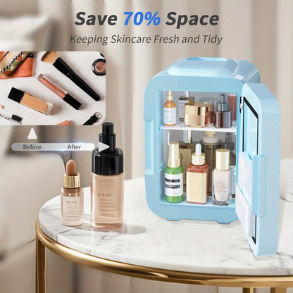 Mini Frigorifero Portatile 4L con Specchio LED – Raffredda e Riscalda per Cosmetici, Bevande e Auto 220V / 12V
