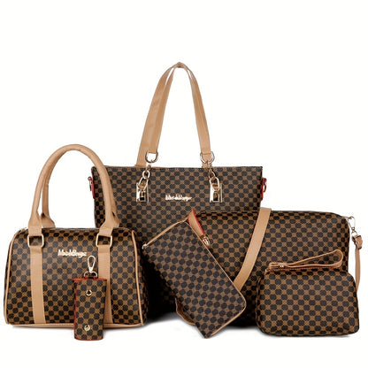 6pcs Women's Handbag Collection - Geometric Crossbody Bags with Zipper Closure, Handbags Suitable for Everyday