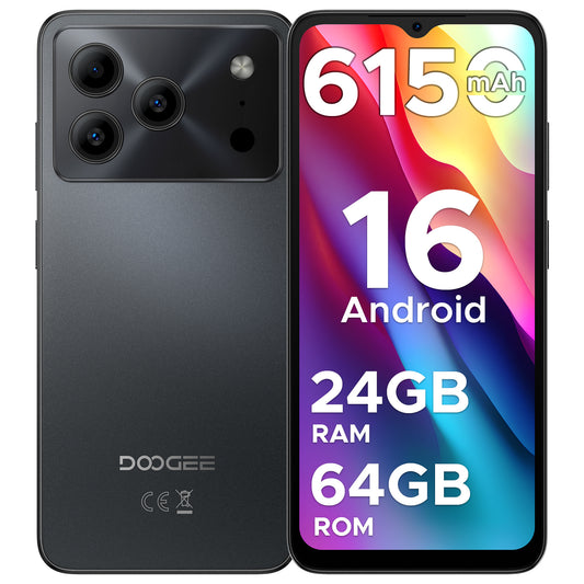 DOOGEE Note 56 Android 16 Smartphone, 6150Mah Battery, 8.45Mm Ultra-Thin + 6.56" HD + 90Hz, Octa Core, 24 GB(3+21)RAM + 64 GBROM 2TB TF, 4G Dual SIM, Face ID/GPS/OTG
