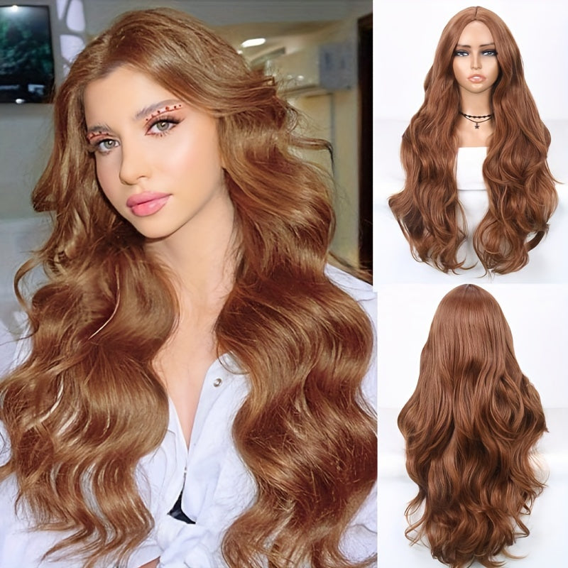 66.04 cm Long Body Wave Glam Wig for Women - Middle Parted, Wavy & Lustrous - Heat Styleable, Perfect for Christmas, Cosplay & Parties