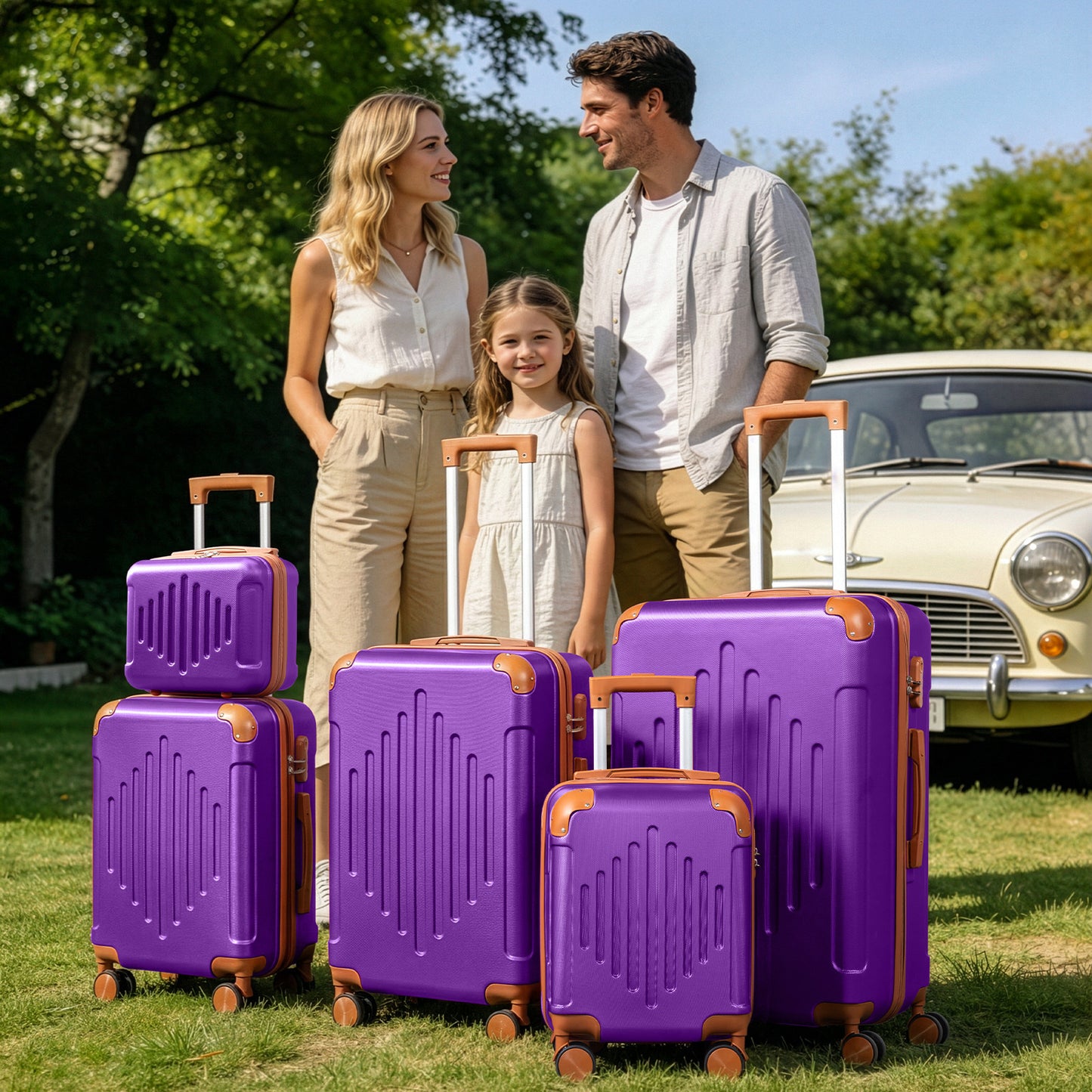 3/4/5pcs Dark Purple and Brown Hardside Luggage Set | Expandable Design with Spinner Wheels, Lightweight ABS+PC Luggage (12/16/20/24/28 Inch)