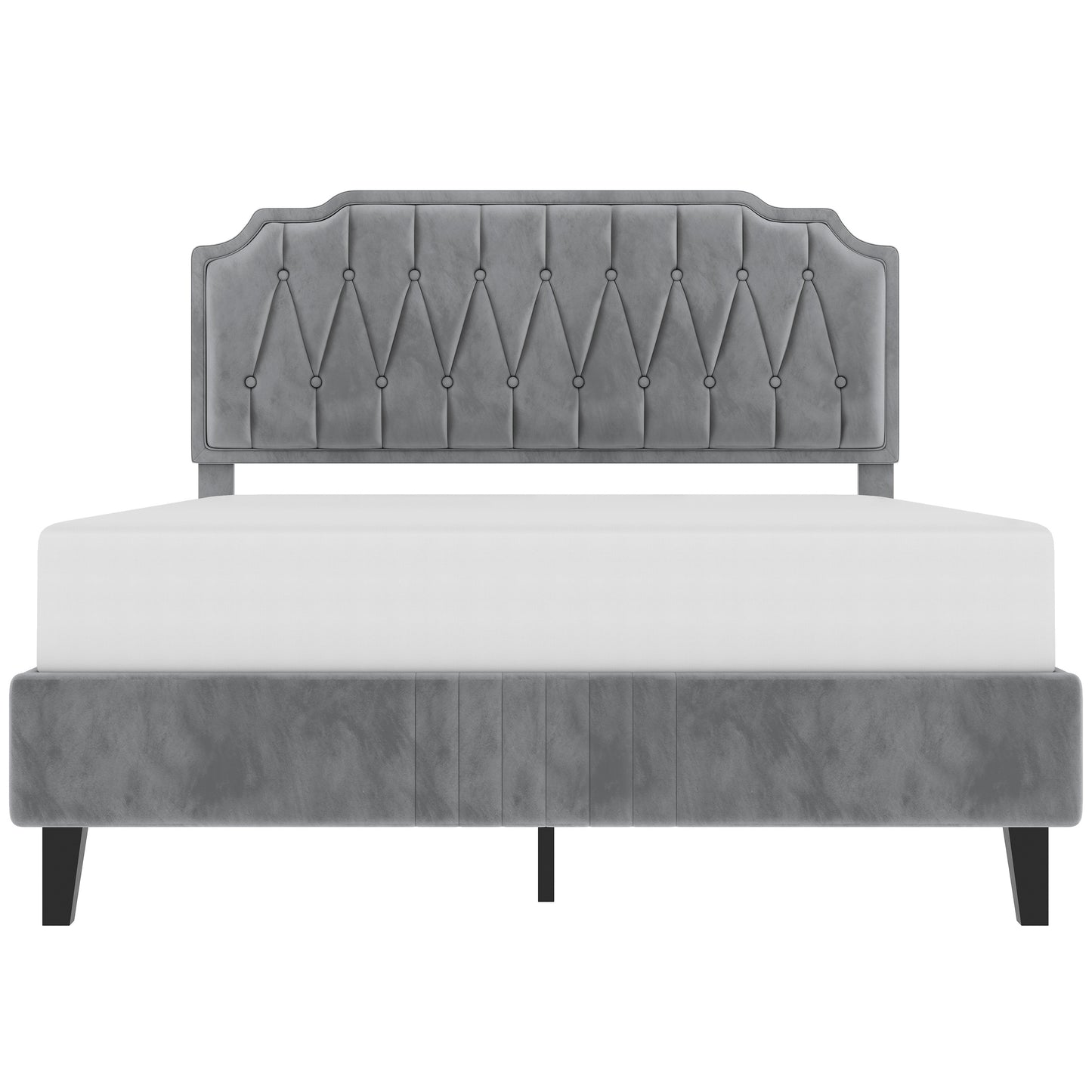 Costoffs Bed Frame with Upholstered And Quilted Headboard Adjustable Height Wooden Bed with Slatted Base Solid Wood And Metal Legs