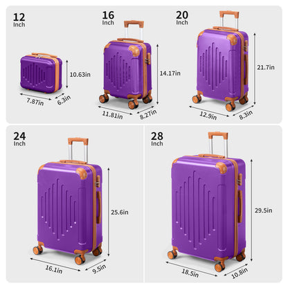 3/4/5pcs Dark Purple and Brown Hardside Luggage Set | Expandable Design with Spinner Wheels, Lightweight ABS+PC Luggage (12/16/20/24/28 Inch)