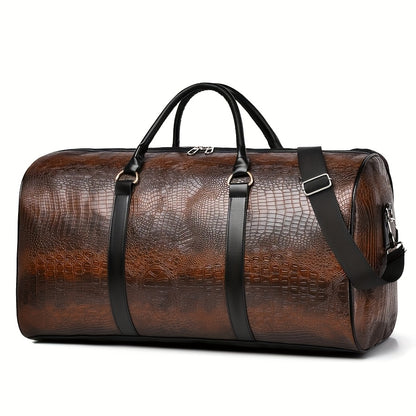 Vintage Crocodile Pattern Duffel Bag – Retro Large Capacity Travel Tote (Black, Light Brown, Dark Brown)