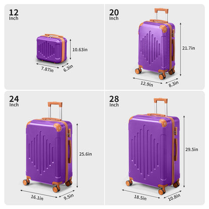 3/4/5pcs Dark Purple and Brown Hardside Luggage Set | Expandable Design with Spinner Wheels, Lightweight ABS+PC Luggage (12/16/20/24/28 Inch)